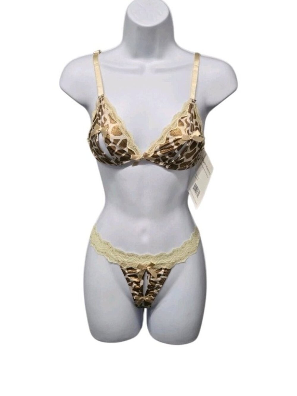 Elegant Moments Womens Animal Print Lingerie Set Peek A Boo  Bralette & Panties